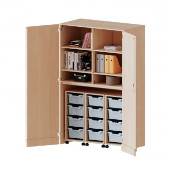 Garagenschrank OH,ne Sockel, 5 OH, 3 Container mit je 4 hohen Boxen, B/H/T 120x190x60cm 